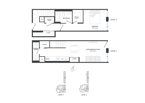 Floor plan for 1 bed, 2 baths, 787 sqft